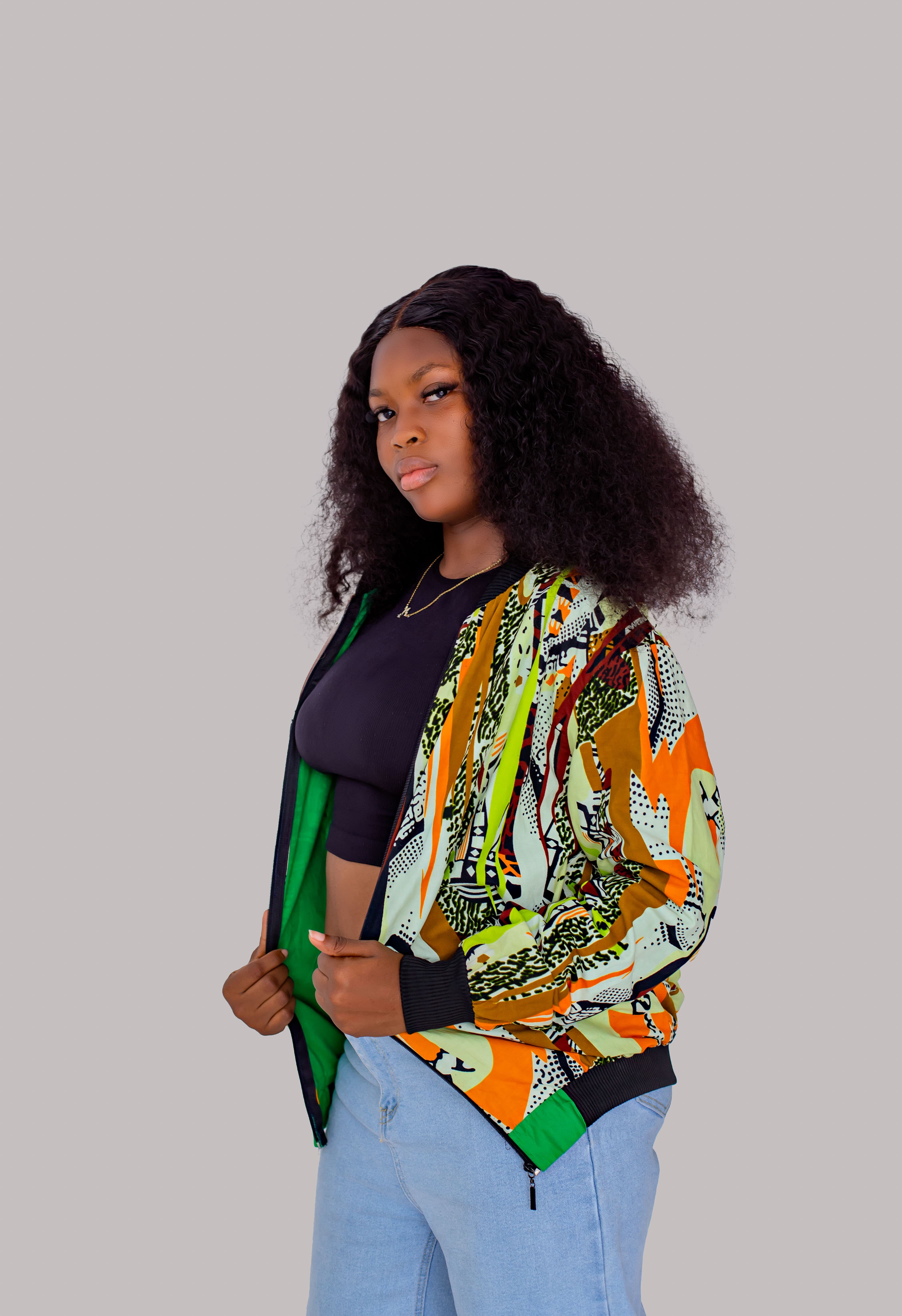 Full-Print Ankara Bomber — side open