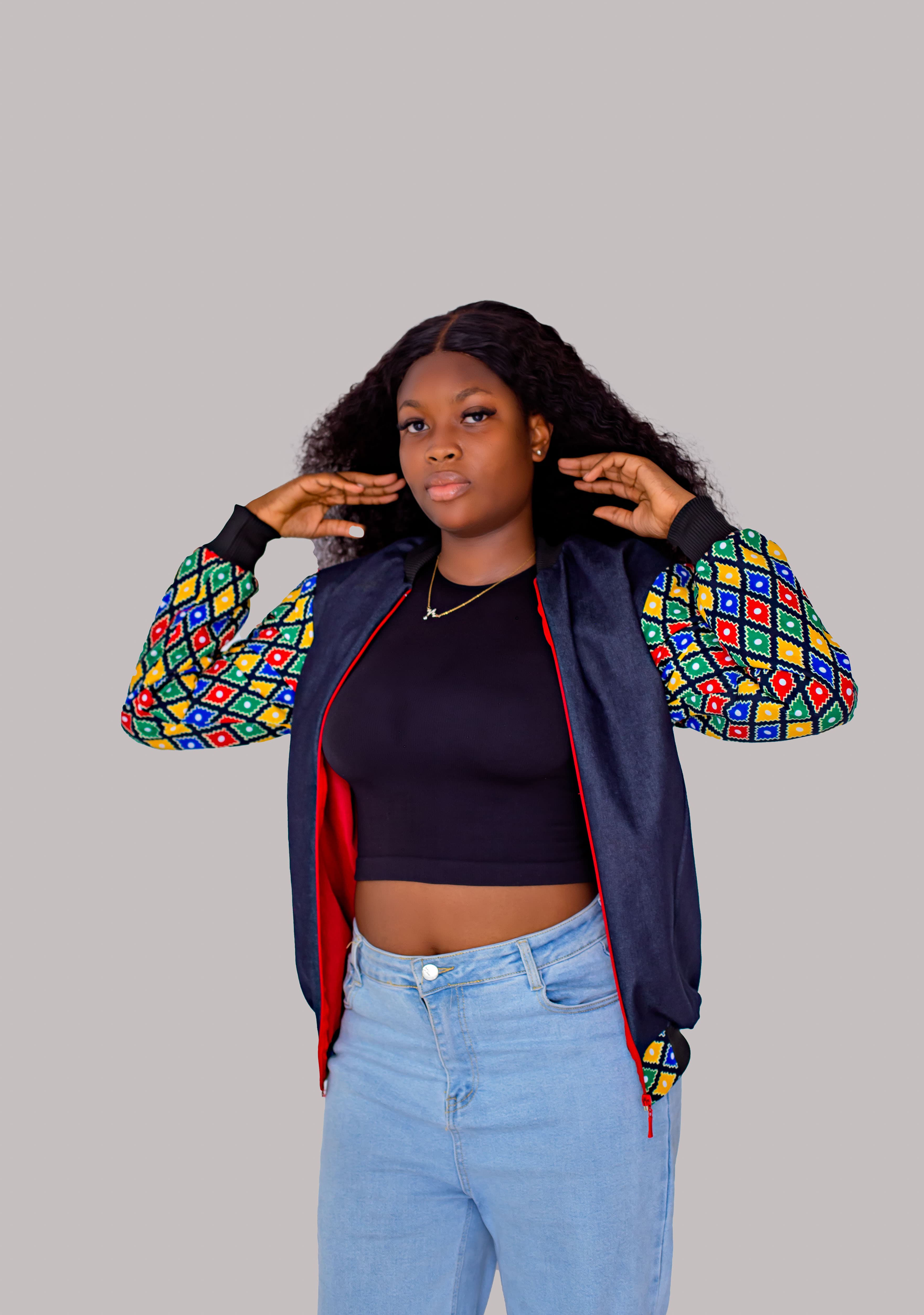 Ankara Sleeve Bomber — arms up