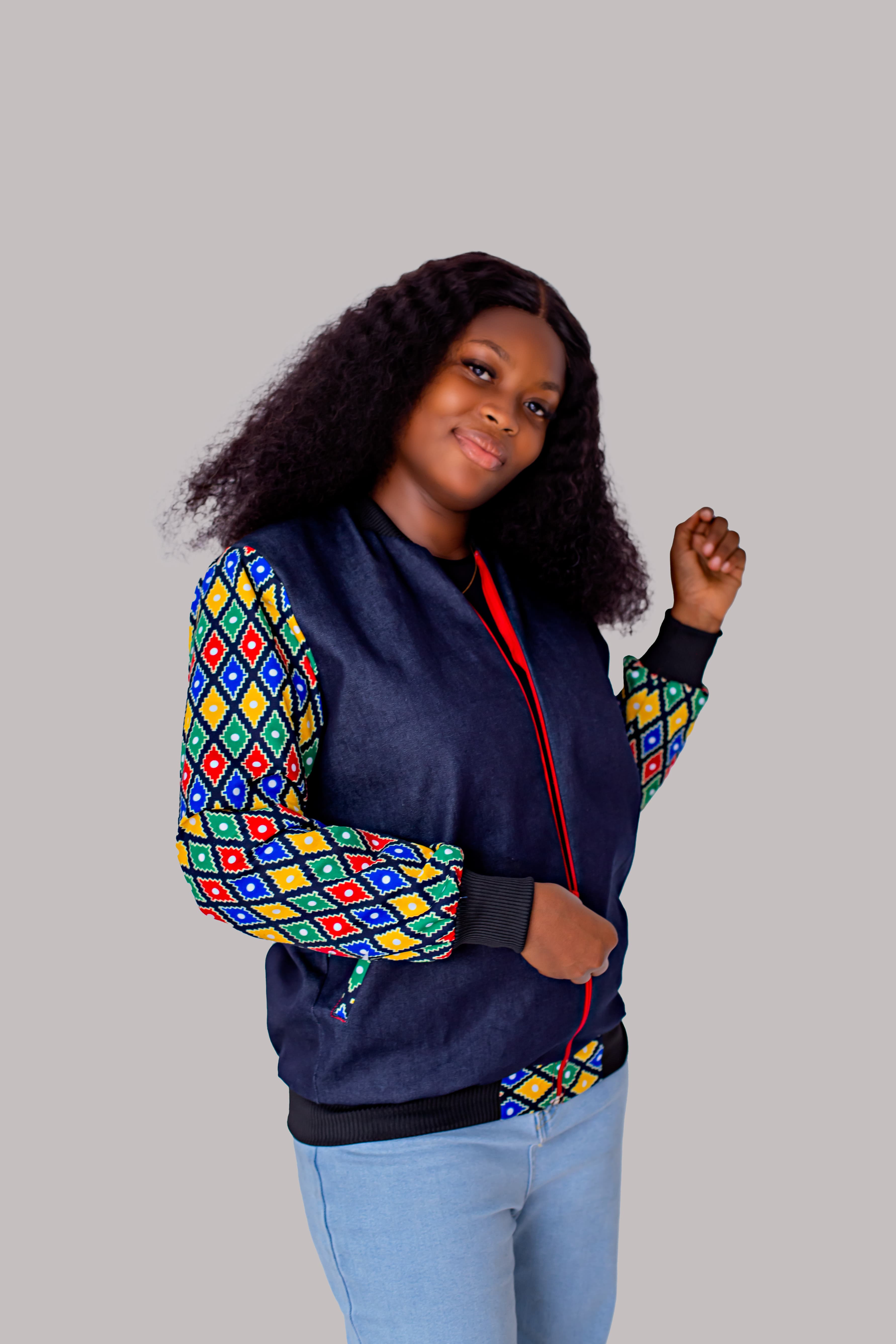 Ankara Sleeve Bomber — side smile