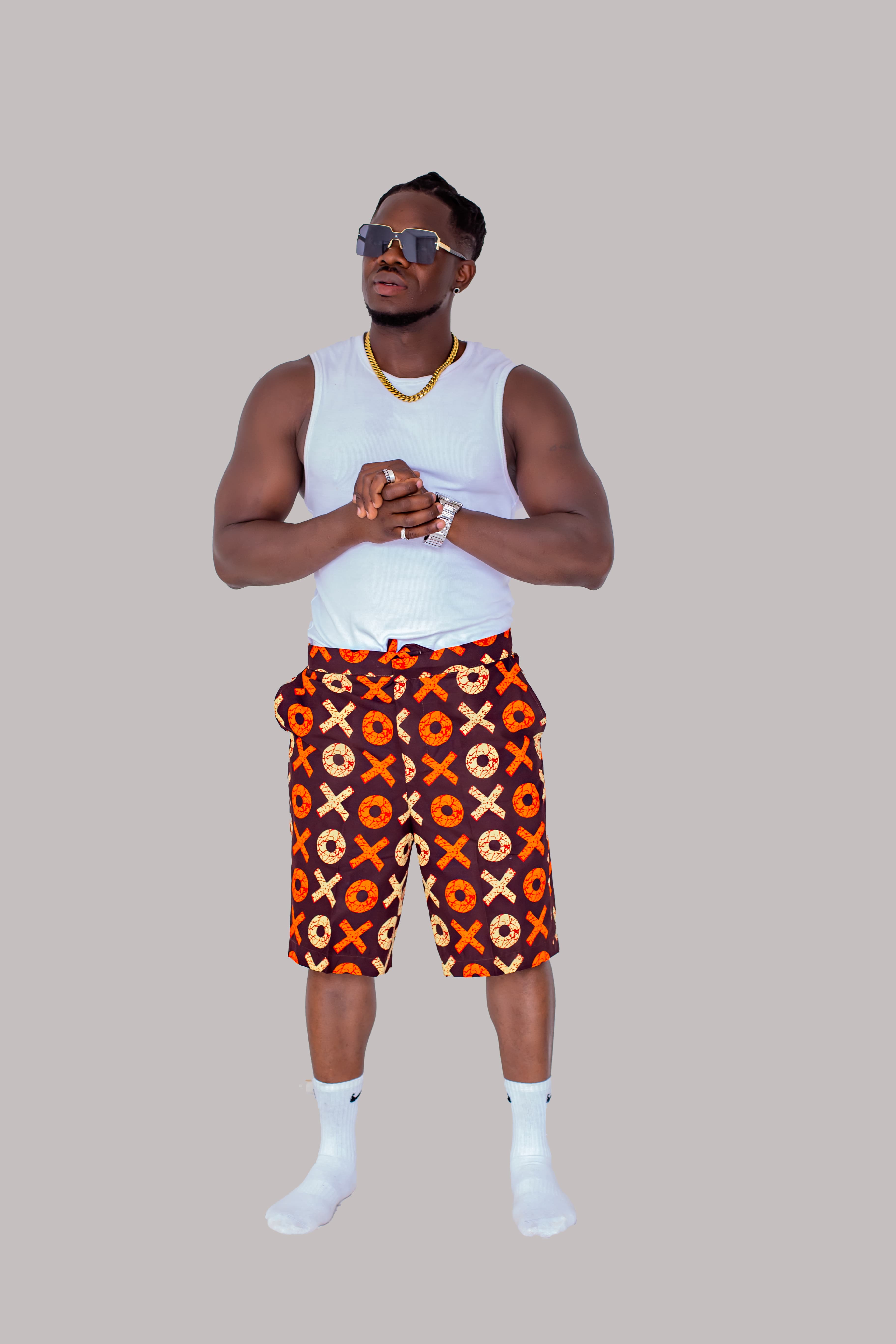 XO Ankara Shorts — worn full length