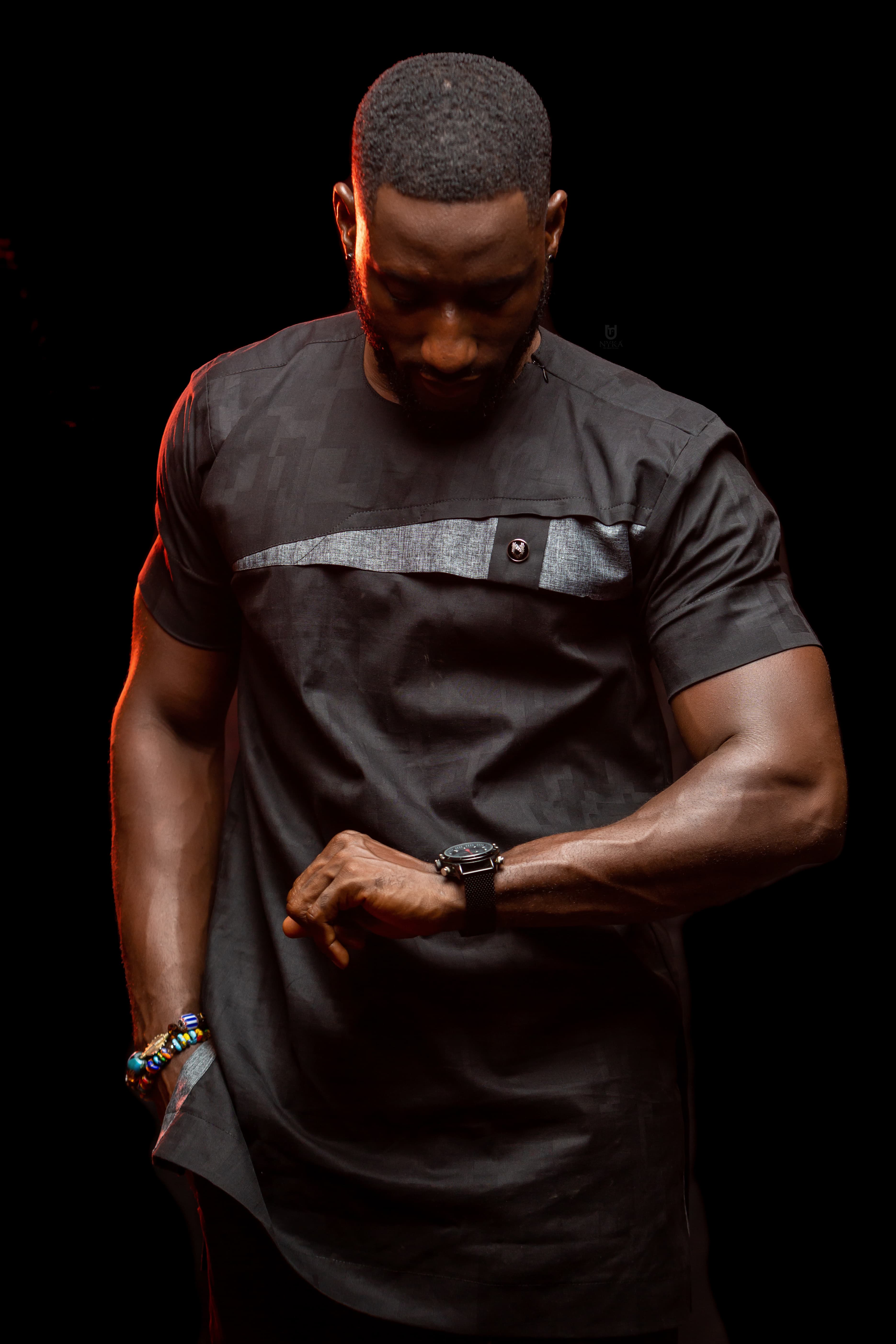 Black Panel Shirt — looking down