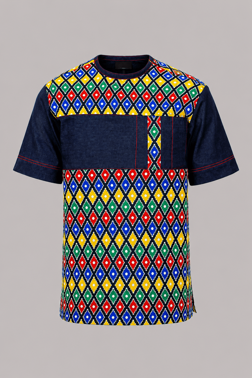 Ankara Denim Panel Shirt — flat product